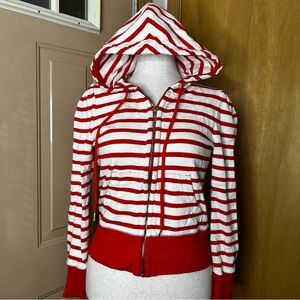 Juicy Couture Red and Cream Striped Zip Up Hoodie